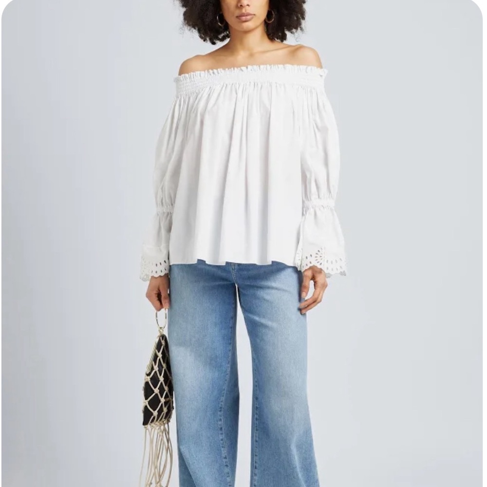ALEXANDER MCQUEEN Bateau NECKLINE BLOUSE WITH SLEEVE SANGALLO, SIZE 42